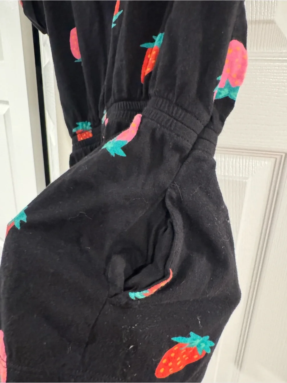 Old Navy Black Romper with Pink and Red Strawberry Print
